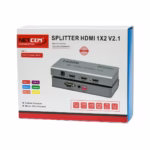Splitter HDMI 1x2 8K 60Hz NETCOM PE-SH0202: Duplica tu Experiencia Visual en Alta Resolución, Divisor HDMI 1x2 8K, Splitter HDMI 1x2 de alto rendimiento Netcom PE-SH0202 de metal color gris, mostrando sus puertos para video 8K y 4K a 120Hz, un producto de vanguardia de HD Multimedia PERU SAC.