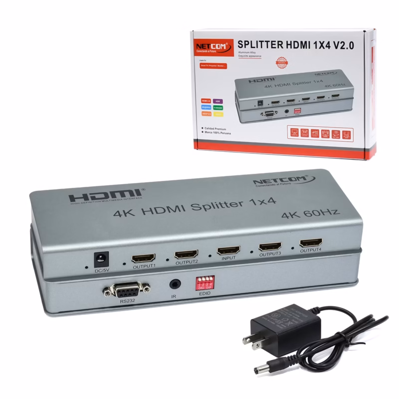 Splitter HDMI × K HZ NETCOM PE SP Versión  con Gestión EDID Distribución de Video Inteligente