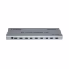 Splitter HDMI x K Hz Ultra HD v NETCOM PE SP | Distribuidor en Perú Splitter HDMI x profesional Netcom PE SP de metal color gris mostrando su único puerto de entrada y sus ocho puertos de salida para distribución de video K producto de HD Multimedia PERU SAC