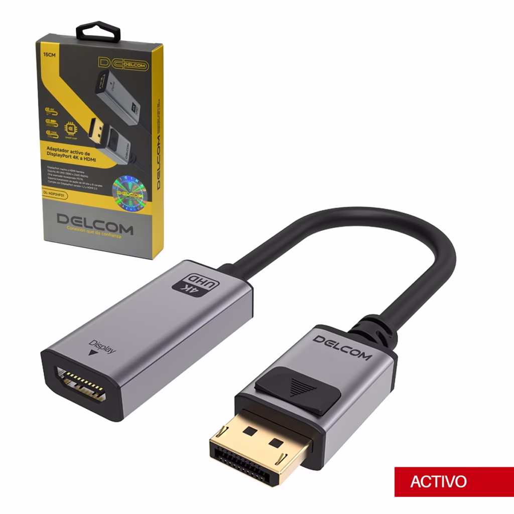 Adaptador DisplayPort a HDMI Activo KHz Delcom DL ADPHF El Complemento Ideal para tus Multi Pantallas Adaptador activo DisplayPort a HDMI KHz Delcom DL ADPHF con conectores de aluminio y contactos dorados un producto de HD Multimedia PERU SAC