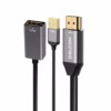 Adaptador HDMI a DisplayPort K Activo Delcom DL AHMDFU Conecta tu Dispositivo HDMI a un Monitor DisplayPort Adaptador conversor activo HDMI a DisplayPort KHz Delcom DL AHMDFU mostrando los conectores HDMI USB de alimentación y el puerto DisplayPort hembra un producto de HD Multimedia PERU SAC
