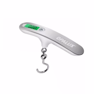 Balanza Digital Portátil para Viajes Opalux OP-622: ¡Evita el Exceso de Equipaje!, Balanza digital portátil para viajes Opalux OP-622, color blanco, mostrando su pantalla LCD retroiluminada y gancho de acero, un producto para viajeros de HD Multimedia PERU SAC.