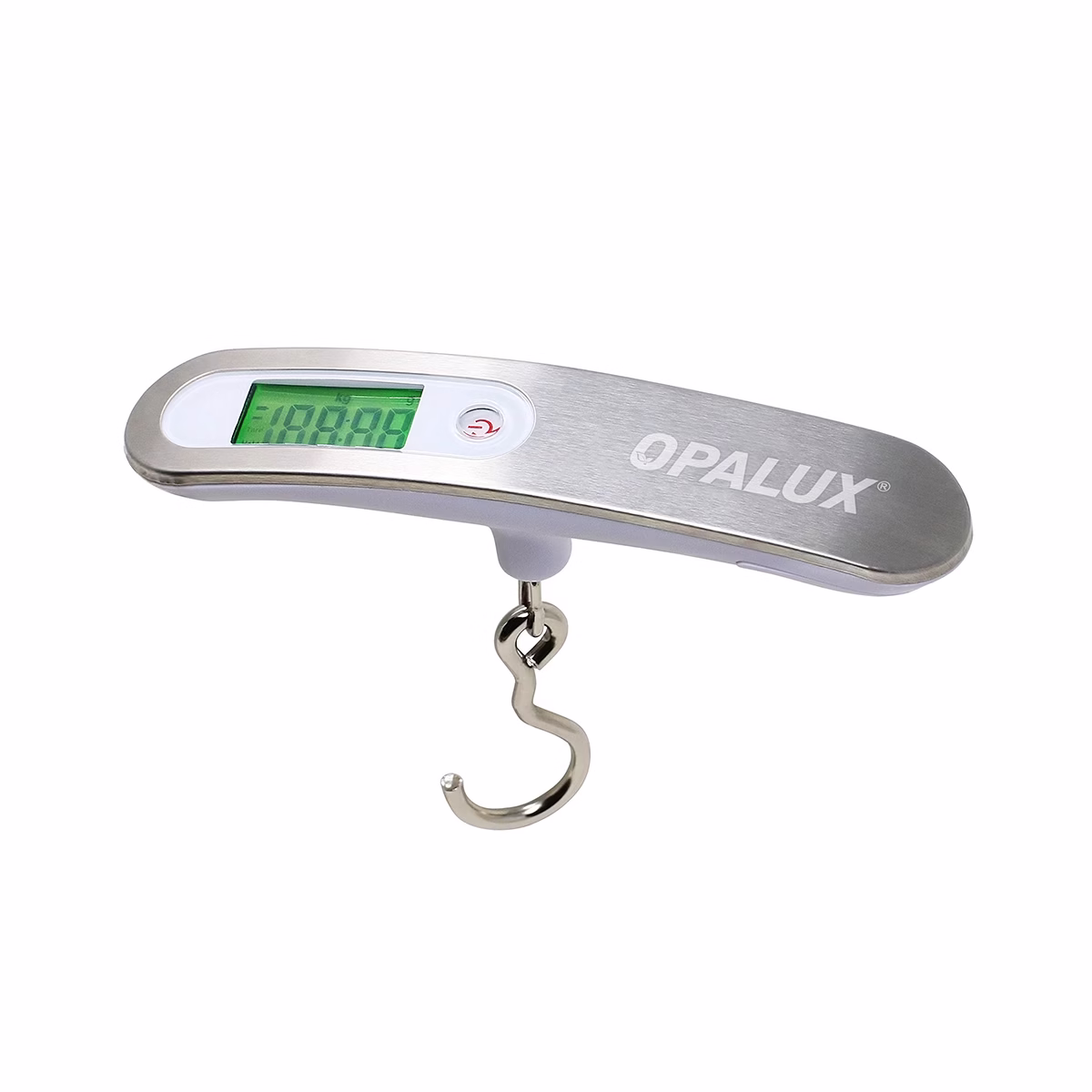 Balanza Digital Portátil para Viajes Opalux OP-622: ¡Evita el Exceso de Equipaje! Balanza Digital Portátil para Viajes Opalux OP-622: ¡Evita el Exceso de Equipaje!, Balanza digital portátil para viajes Opalux OP-622, color blanco, mostrando su pantalla LCD retroiluminada y gancho de acero, un producto para viajeros de HD Multimedia PERU SAC.