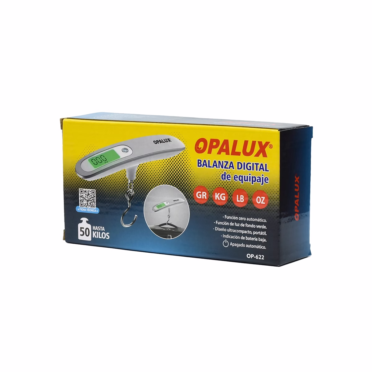 Balanza Digital Portátil para Viajes Opalux OP-622: ¡Evita el Exceso de Equipaje! Balanza Digital Portátil para Viajes Opalux OP-622: ¡Evita el Exceso de Equipaje!, Balanza digital portátil para viajes Opalux OP-622, color blanco, mostrando su pantalla LCD retroiluminada y gancho de acero, un producto para viajeros de HD Multimedia PERU SAC.