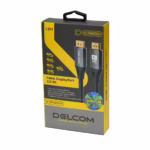 Cable DisplayPort 8K 1.8MT v2.0 HDR DSC HBR 40Gbps Premium Delcom DL-ADP2202-01, Cable DisplayPort 8K premium Delcom DL-ADP2202-01 de 1.8 metros, mostrando sus conectores de aleación de aluminio y contactos dorados, un producto para gaming de HD Multimedia PERU SAC.
