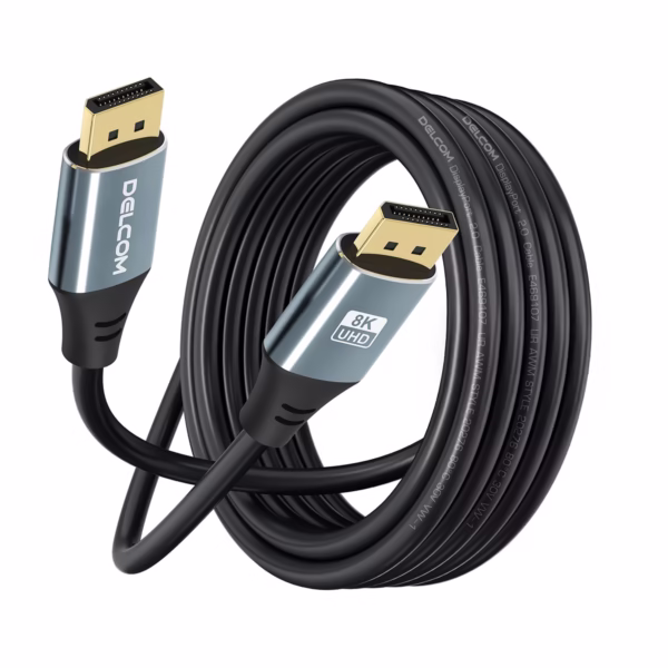 Cable DisplayPort 8K 3MT v2.0 HDR DSC HBR 40Gbps Premium Delcom DL-ADP2202-03: Larga Distancia, Excelente Calidad de Imágen, Cable DisplayPort 8K premium Delcom DL-ADP2202-03 de 3 metros, enmallado y con conectores de aleación de aluminio y contactos dorados, un producto para gaming de HD Multimedia PERU SAC.