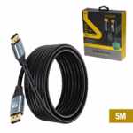 Cable DisplayPort 8K 5MT v2.0 HDR DSC HBR 40Gbps Premium Delcom DL-ADP2202-05, Cable DisplayPort 8K premium Delcom DL-ADP2202-05 de 5 metros, mostrando sus conectores de aleación de aluminio y contactos dorados, un producto para gaming de HD Multimedia PERU SAC.