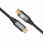 Cable DisplayPort 8K 5MT v2.0 HDR DSC HBR 40Gbps Premium Delcom DL-ADP2202-05, Cable DisplayPort 8K premium Delcom DL-ADP2202-05 de 5 metros, mostrando sus conectores de aleación de aluminio y contactos dorados, un producto para gaming de HD Multimedia PERU SAC.
