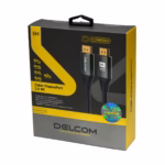 Cable DisplayPort 8K 5MT v2.0 HDR DSC HBR 40Gbps Premium Delcom DL-ADP2202-05, Cable DisplayPort 8K premium Delcom DL-ADP2202-05 de 5 metros, mostrando sus conectores de aleación de aluminio y contactos dorados, un producto para gaming de HD Multimedia PERU SAC.