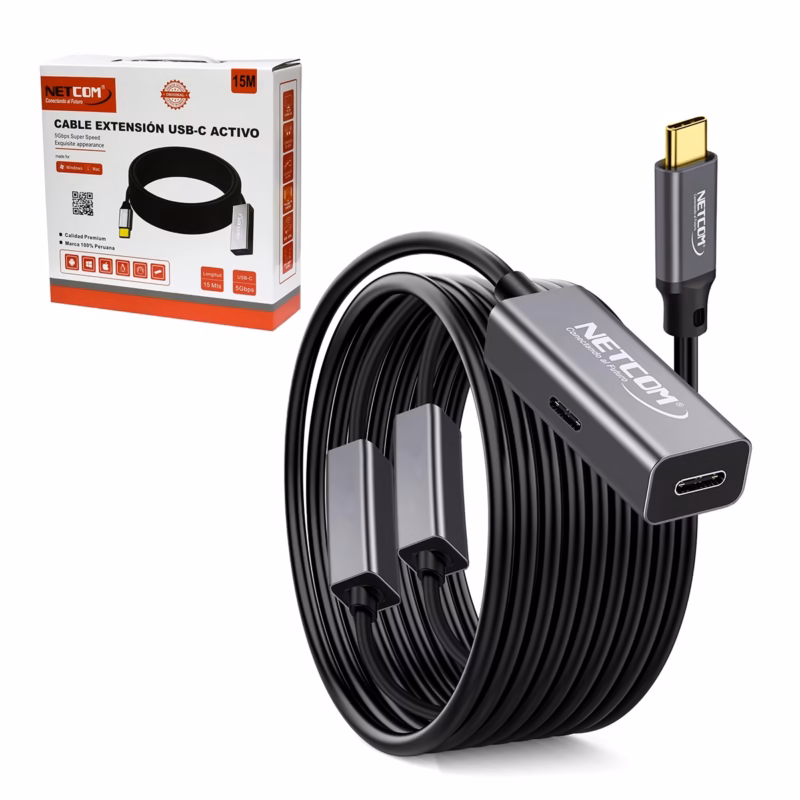 Cable Extensión USB C MT Activo USB C  Gen W Gbps NETCOM PE EX Lleva tus Dispositivos a Largas Distancias