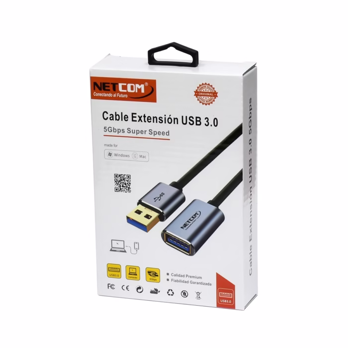 Cable Extensión USB de MT USB  Gbps NETCOM PE CA Conecta tus dispositivos a  Metros Cable de extensión USB  premium Netcom PE CA de  metros mostrando sus robustos conectores de aleación de aluminio con contactos dorados un producto de HD Multimedia PERU SAC