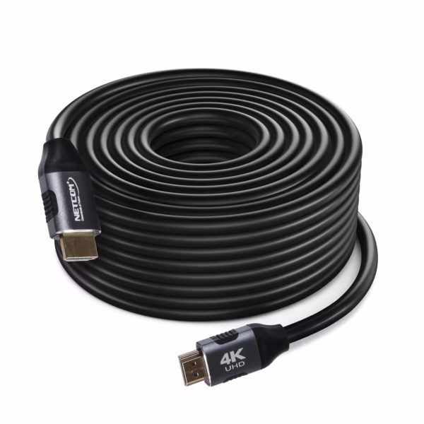Cable HDMI 18MT 4K v2.0 60Hz 18Gbps 3D Full Cobre NETCOM PE-HD0863, Cable HDMI 4K de 18 metros Netcom PE-HD0863, 100% cobre, con conectores de aleación de aluminio y contactos dorados, un producto de HD Multimedia PERU SAC.