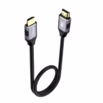 Cable HDMI 1MT 4K v2.0 60Hz 18Gbps 3D Full Cobre NETCOM PE-HD0101, Cable HDMI 4K de 1 metro Netcom PE-HD0101, mostrando sus conectores premium de aleación de aluminio y contactos dorados, un producto de HD Multimedia PERU SAC.