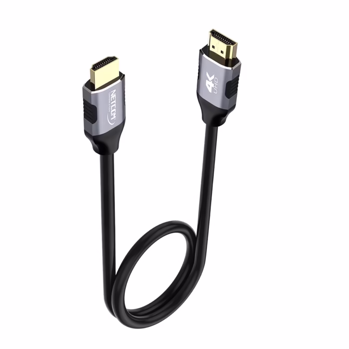 Cable HDMI MT K v Hz Gbps D Full Cobre NETCOM PE HD Cable HDMI K de  metro Netcom PE HD mostrando sus conectores premium de aleación de aluminio y contactos dorados un producto de HD Multimedia PERU SAC