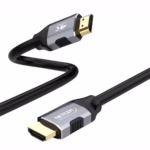 Cable HDMI 1MT 4K v2.0 60Hz 18Gbps 3D Full Cobre NETCOM PE-HD0101, Cable HDMI 4K de 1 metro Netcom PE-HD0101, mostrando sus conectores premium de aleación de aluminio y contactos dorados, un producto de HD Multimedia PERU SAC.