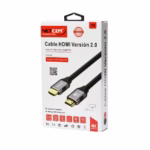 Cable HDMI 1MT 4K v2.0 60Hz 18Gbps 3D Full Cobre NETCOM PE-HD0101, Cable HDMI 4K de 1 metro Netcom PE-HD0101, mostrando sus conectores premium de aleación de aluminio y contactos dorados, un producto de HD Multimedia PERU SAC.