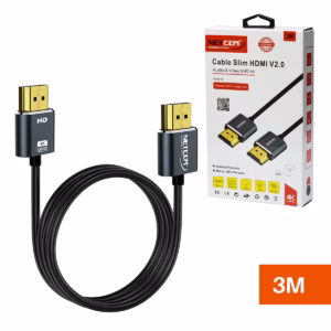 Cable HDMI 3MT 4K Slim Ultra HD 60Hz eARC v2.0 NETCOM PE-HD0893: Flexibilidad y Calidad Premium, Cable HDMI 4K slim de 3 metros Netcom PE-HD0893, 100% cobre, con conectores de aleación de aluminio y contactos dorados, un producto de HD Multimedia PERU SAC.