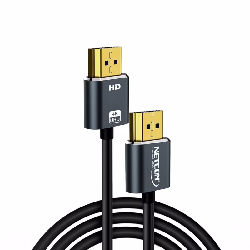 Cable HDMI 3MT 4K Slim Ultra HD 60Hz eARC v2.0 NETCOM PE-HD0893: Flexibilidad y Calidad Premium, Cable HDMI 4K slim de 3 metros Netcom PE-HD0893, 100% cobre, con conectores de aleación de aluminio y contactos dorados, un producto de HD Multimedia PERU SAC.