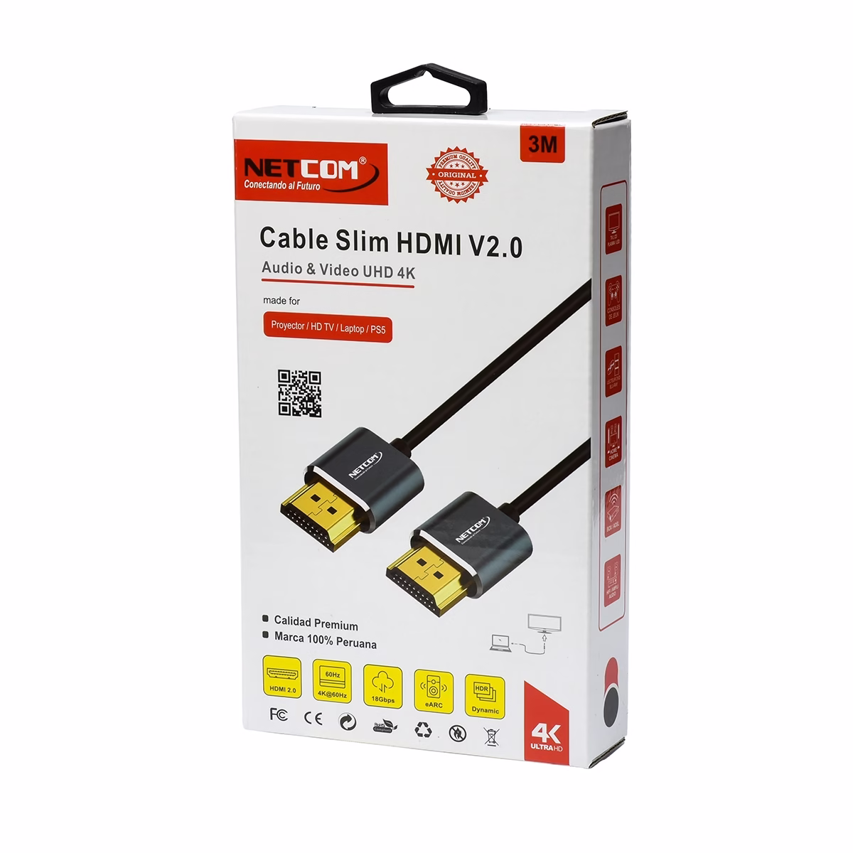 Cable HDMI 3MT 4K Slim Ultra HD 60Hz eARC v2.0 NETCOM PE-HD0893: Flexibilidad y Calidad Premium Cable HDMI 3MT 4K Slim Ultra HD 60Hz eARC v2.0 NETCOM PE-HD0893: Flexibilidad y Calidad Premium, Cable HDMI 4K slim de 3 metros Netcom PE-HD0893, 100% cobre, con conectores de aleación de aluminio y contactos dorados, un producto de HD Multimedia PERU SAC.