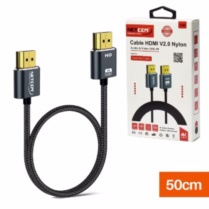 Cable HDMI 50cm Slim 4K Enmallado Ultra HD 60HZ v2.0 eARC NETCOM PE-HD0880, Cable HDMI 4K corto de 50cm Netcom PE-HD0880, slim y enmallado, con conectores de aleación de aluminio, un producto premium de HD Multimedia PERU SAC.