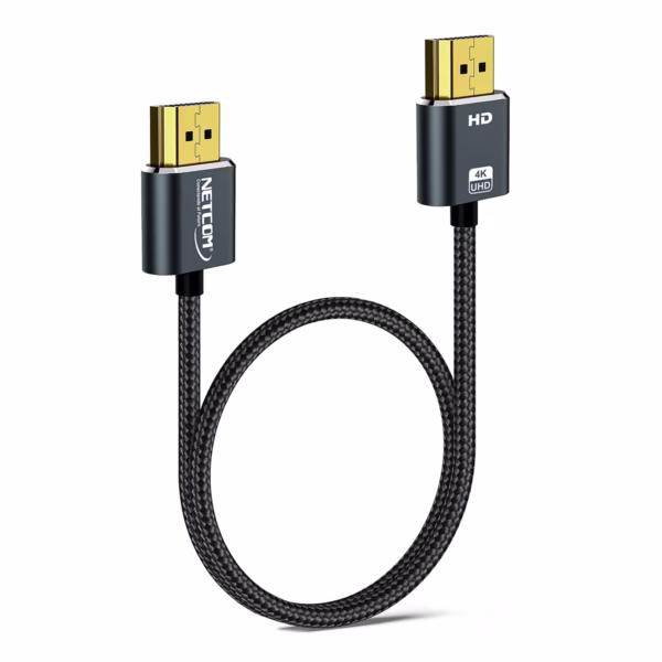Cable HDMI 50cm Slim 4K Enmallado Ultra HD 60HZ v2.0 eARC NETCOM PE-HD0880, Cable HDMI 4K corto de 50cm Netcom PE-HD0880, slim y enmallado, con conectores de aleación de aluminio, un producto premium de HD Multimedia PERU SAC.