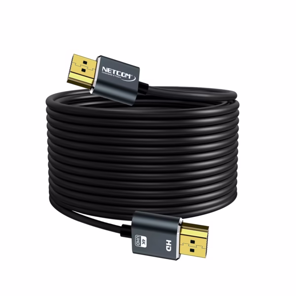 Cable HDMI 5MT 4K Slim Ultra HD 60Hz eARC v2.0 NETCOM PE-HD0894: Audio y Video a distancias Largas y Discretas, Cable HDMI 4K slim de 5 metros Netcom PE-HD0894, 100% cobre, con conectores de aleación de aluminio y contactos dorados, un producto de HD Multimedia PERU SAC.