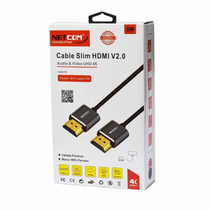 Cable HDMI MT K Slim Ultra HD Hz eARC v NETCOM PE HD Audio y Video a distancias Largas y Discretas Cable HDMI K slim de  metros Netcom PE HD  cobre con conectores de aleación de aluminio y contactos dorados un producto de HD Multimedia PERU SAC