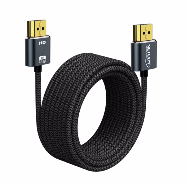 Cable HDMI 5MT 4K Slim Enmallado Ultra HD 60HZ v2.0 eARC NETCOM PE-HD0884, Cable HDMI 4K slim de 5 metros Netcom PE-HD0884, enmallado y con conectores de aleación de aluminio, un producto premium de HD Multimedia PERU SAC.