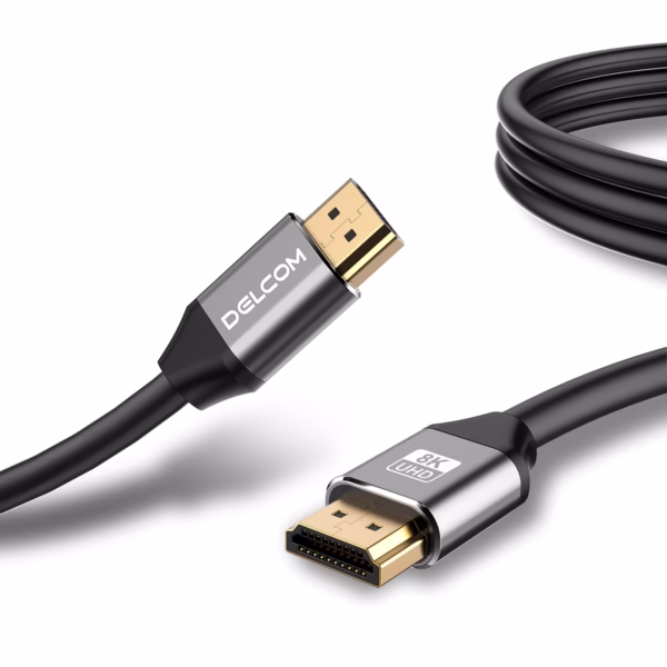 Cable HDMI 8K 1.8M Premium HDR 3D 48Gbps eARC Delcom DL-AH2102-01, Cable HDMI 8K 2.1 premium Delcom DL-AH2102-01 de 1.8 metros, con conectores de aluminio dorados, ideal para gaming 4K@120Hz en PS5, un producto de HD Multimedia PERU SAC.