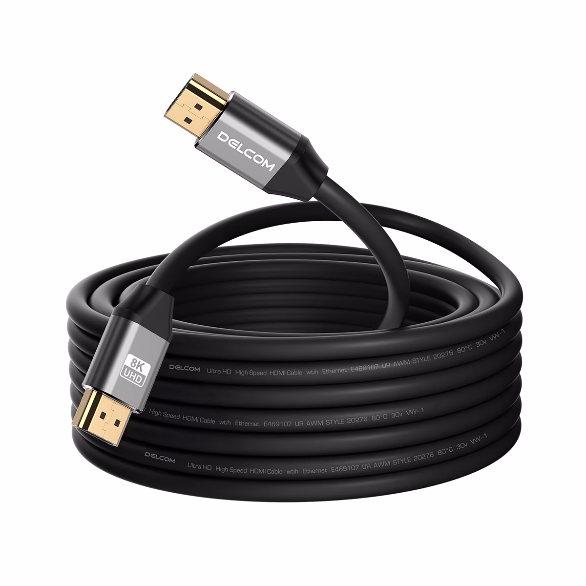 Cable HDMI 8K 3mt Premium HDR 3D 48Gbps eARC Delcom DL-AH2102-03 Cable HDMI 8K 3mt Premium HDR 3D 48Gbps eARC Delcom DL-AH2102-03, Cable HDMI 8K premium Delcom DL-AH2102-03 de 3 metros, con conectores de aluminio dorados, ideal para gaming 4K@120Hz en PS5, un producto de HD Multimedia PERU SAC.