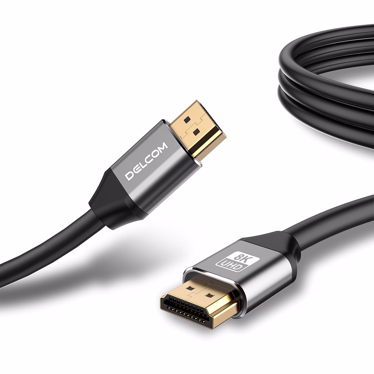 Cable HDMI 8K 5mt Premium HDR 3D 48Gbps eARC Delcom DL-AH2102-05 Cable HDMI 8K 5mt Premium HDR 3D 48Gbps eARC Delcom DL-AH2102-05, Cable HDMI 8K premium Delcom DL-AH2102-05 de 5 metros, con conectores de aluminio dorados, ideal para gaming 4K@120Hz en PS5, un producto de HD Multimedia PERU SAC.