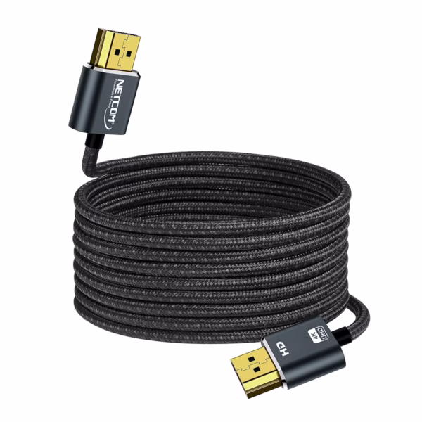 Cable HDMI 8MT Slim 4K Enmallado Ultra HD 60HZ v2.0 eARC NETCOM PE-HD0885, Cable HDMI 4K slim enmallado de 8 metros Netcom PE-HD0885, con conectores de aleación de aluminio y contactos dorados, un producto premium de HD Multimedia PERU SAC.