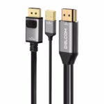 Cable HDMI a DisplayPort 4K Activo (2 Metros) 60Hz Ultra HD Delcom DL-HMDMU-02: Usa tus Monitores DP con un equipo HDMI, Cable conversor activo HDMI a DisplayPort Delcom DL-HMDMU-02 de 2 metros, mostrando el conector HDMI, el USB de alimentación y el conector DisplayPort, un producto de HD Multimedia PERU SAC.