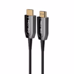 Cable HDMI 30MT 8K@60Hz en Fibra Optica AOC v2.1 Delcom DL-HAOC-030: ¡Calidad de Imagen Superior sin pérdidas y en Alta Velocidad!, Cable HDMI 2.1 de Fibra Óptica Activa (AOC) Delcom de 30 metros, mostrando sus conectores de aluminio dorados marcados como 'Source' y 'Display', un producto de HD Multimedia PERU SAC.
