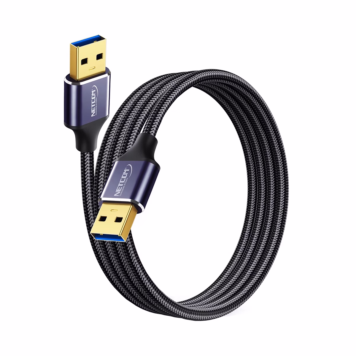Cable USB 3.0 de 3 Metros NETCOM PE-AM0303: La Conexión Especializada que Necesitas Cable USB 3.0 de 3 Metros NETCOM PE-AM0303: La Conexión Especializada que Necesitas, Cable USB 3.0 premium de 3 metros Netcom PE-AM0303, mostrando sus dos conectores macho USB-A con cabezales de aleación de aluminio, un producto de HD Multimedia PERU SAC.