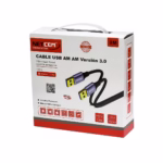 Cable USB-A de 8 Metros USB 3.0 Macho a Macho NETCOM PE-AM0308: Máximo Alcance para tus Dispositivos, Cable USB 3.0 premium de 8 metros Netcom PE-AM0308, mostrando sus dos conectores macho USB-A con cabezales de aleación de aluminio, un producto de HD Multimedia PERU SAC.