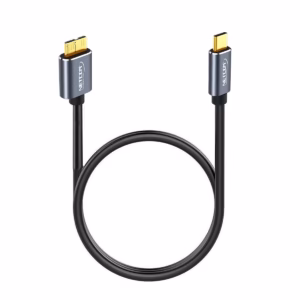Cable USB-C a Micro-B de 1MT para Disco Duro Externo NETCOM PE-CA0104: El Cable ideal para tu Disco Externo, Cable USB-C a Micro-B 3.0 de 1 metro Netcom PE-CA0104, mostrando el conector USB-C y el conector ancho Micro-B 3.0 para discos duros, un producto de HD Multimedia PERU SAC.