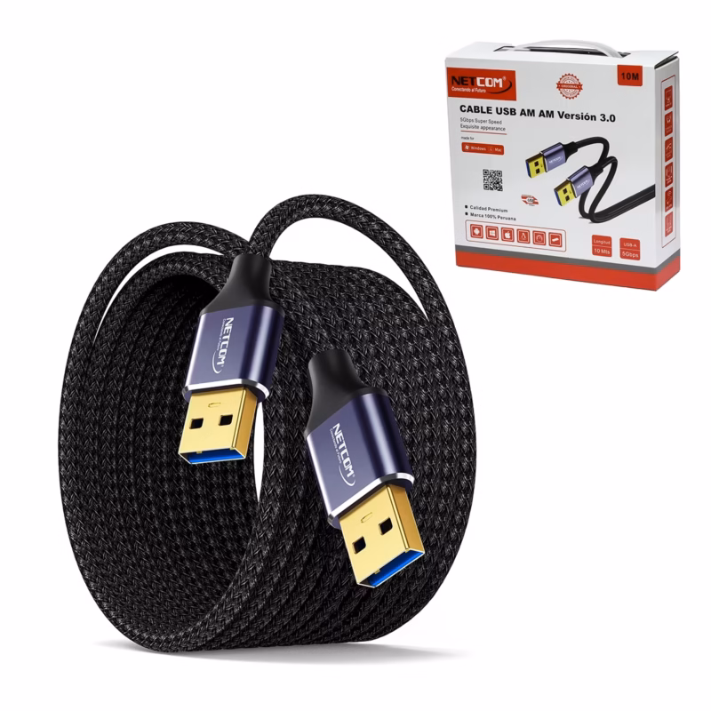Cable USB Macho  Metros USB  Gbps NETCOM PE AM Máximo Alcance para tus Periféricos