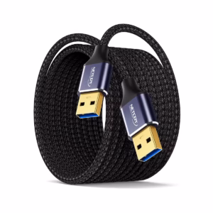 Cable USB Macho 10 Metros USB 3.0 5Gbps NETCOM PE-AM0310: Máximo Alcance para tus Periféricos, Cable USB 3.0 premium de 10 metros Netcom PE-AM0310, mostrando sus dos conectores macho USB-A con cabezales de aleación de aluminio, un producto de HD Multimedia PERU SAC.