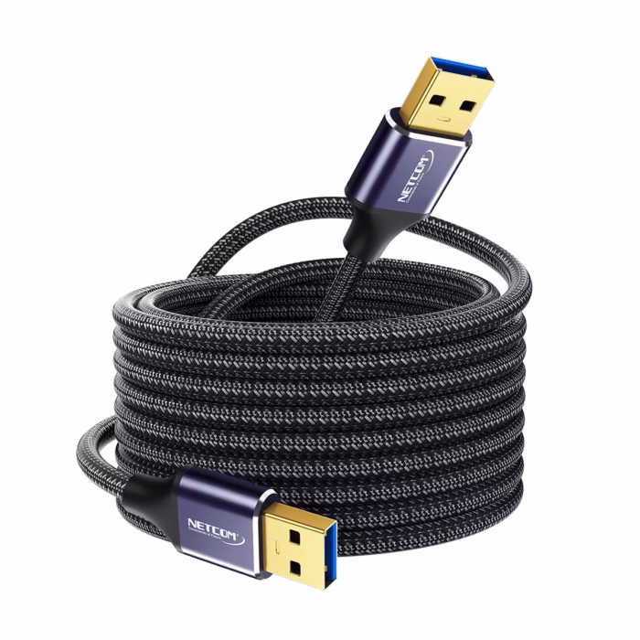 Cable USB Macho  Metros USB  Gbps NETCOM PE AM Máximo Alcance para tus Periféricos Cable USB  premium de  metros Netcom PE AM mostrando sus dos conectores macho USB A con cabezales de aleación de aluminio un producto de HD Multimedia PERU SAC