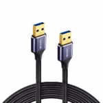 Cable USB Macho 10 Metros USB 3.0 5Gbps NETCOM PE-AM0310: Máximo Alcance para tus Periféricos, Cable USB 3.0 premium de 10 metros Netcom PE-AM0310, mostrando sus dos conectores macho USB-A con cabezales de aleación de aluminio, un producto de HD Multimedia PERU SAC.