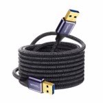 Cable USB Macho a Macho de 5MT USB 3.0 5Gbps NETCOM PE-US0035: Máximo Alcance para tus Periféricos, Cable USB 3.0 premium de 5 metros Netcom PE-US0035, mostrando sus dos conectores macho USB-A con cabezales de aleación de aluminio, un producto de HD Multimedia PERU SAC.