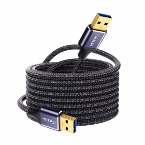 Cable USB Macho a Macho de 5MT USB 3.0 5Gbps NETCOM PE-US0035: Máximo Alcance para tus Periféricos, Cable USB 3.0 premium de 5 metros Netcom PE-US0035, mostrando sus dos conectores macho USB-A con cabezales de aleación de aluminio, un producto de HD Multimedia PERU SAC.