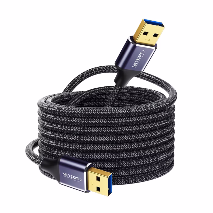 Cable USB Macho a Macho de MT USB  Gbps NETCOM PE US Máximo Alcance para tus Periféricos Cable USB  premium de  metros Netcom PE US mostrando sus dos conectores macho USB A con cabezales de aleación de aluminio un producto de HD Multimedia PERU SAC