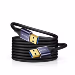 Cable USB Macho a Macho de 5MT USB 3.0 5Gbps NETCOM PE-US0035: Máximo Alcance para tus Periféricos, Cable USB 3.0 premium de 5 metros Netcom PE-US0035, mostrando sus dos conectores macho USB-A con cabezales de aleación de aluminio, un producto de HD Multimedia PERU SAC.