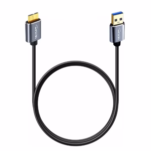 Cable USB a Micro-B de 1MT para Disco Externo (USB 3.0 a Micro-B USB 3.0 5Gbps) NETCOM PE-CA1002, Cable premium USB 3.0 a Micro-B Netcom PE-CA1002 de 1 metro, mostrando el conector USB-A y el conector ancho Micro-B 3.0 para discos duros, un producto de HD Multimedia PERU SAC.