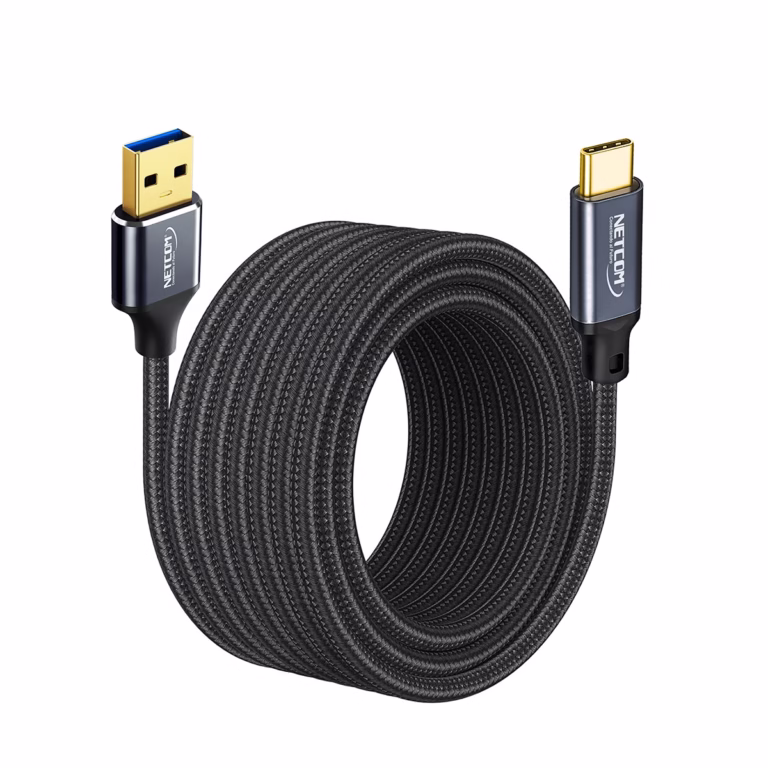 Cable USB a USB-C 5MT USB 3.2 Gen2 10Gbps NETCOM PE-CA0205, Cable USB-A a USB-C de 5 metros Netcom PE-CA0205, enmallado y con conectores de aluminio, soporta 10Gbps y 60W de carga, un producto de HD Multimedia PERU SAC.