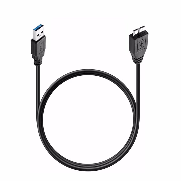 Cable para Disco Externo USB a Micro-B de 1MT NETCOM PE-US0075/1M: La Conexión Esencial para tu Disco Duro Externo, Cable USB 3.0 a Micro-B de 1 metro Netcom, mostrando el conector USB-A y el conector ancho Micro-B 3.0 para discos duros externos, un producto de HD Multimedia PERU SAC.