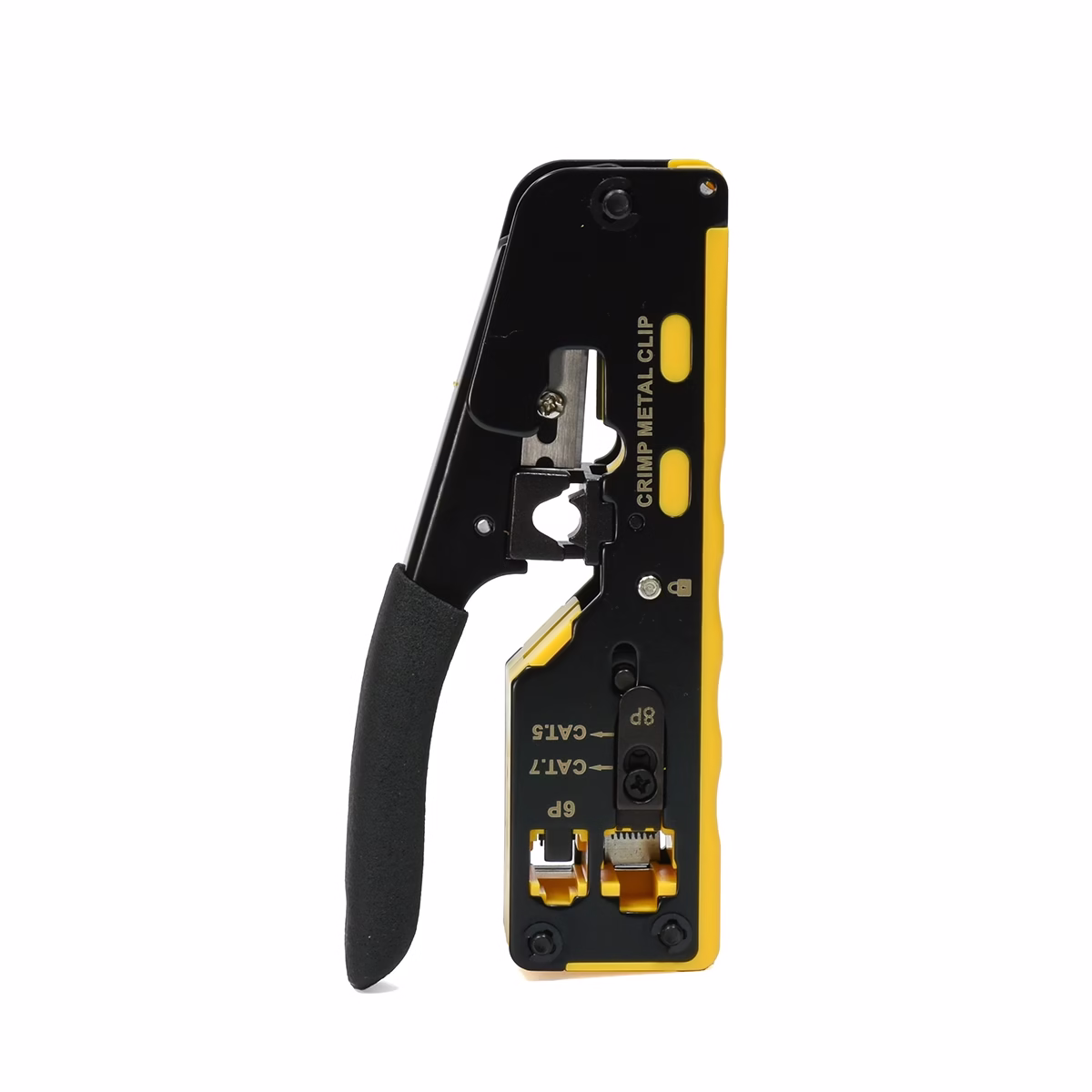 Crimping RJ45 EZ Cat6/5e Pass Through LT USA HT-719: Conexiones más Seguras y Confiables Crimping RJ45 EZ Cat6/5e Pass Through LT USA HT-719: Conexiones más Seguras y Confiables, Herramienta de crimpado (crimping tool) LT USA HT-719 para conectores RJ45 Pass Through (EZ), mostrando sus cuchillas de corte y pelado, un producto para redes de HD Multimedia PERU SAC.