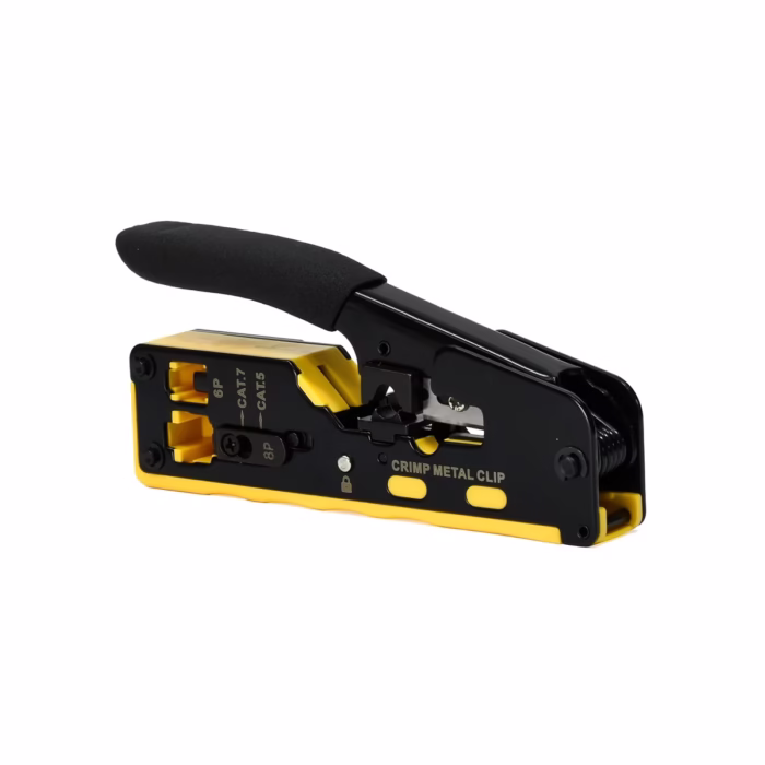 Crimping RJ EZ Cate Pass Through LT USA HT  Conexiones más Seguras y Confiables Herramienta de crimpado crimping tool LT USA HT  para conectores RJ Pass Through EZ mostrando sus cuchillas de corte y pelado un producto para redes de HD Multimedia PERU SAC